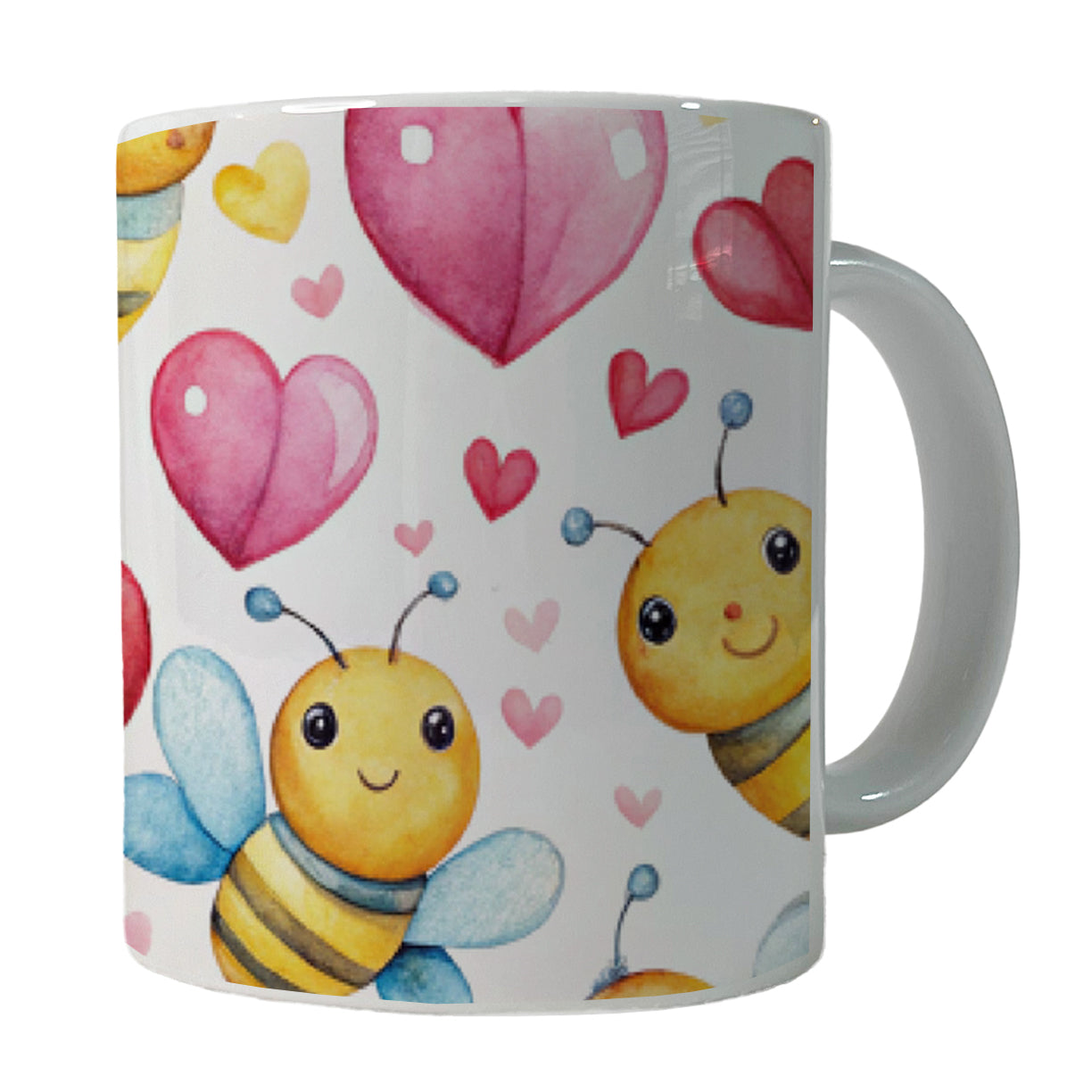 Cute Bees Hearts Watercolor Ceramic Tea Coffee Mug Cup - 11oz
