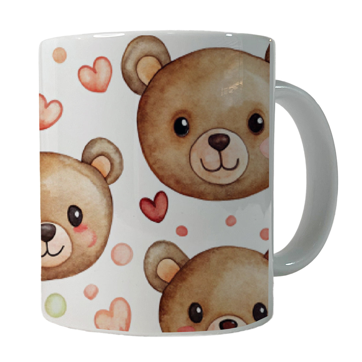 Cute Brown Bear Faces Hearts Ceramic Tea Coffee Mug Cup - 11oz