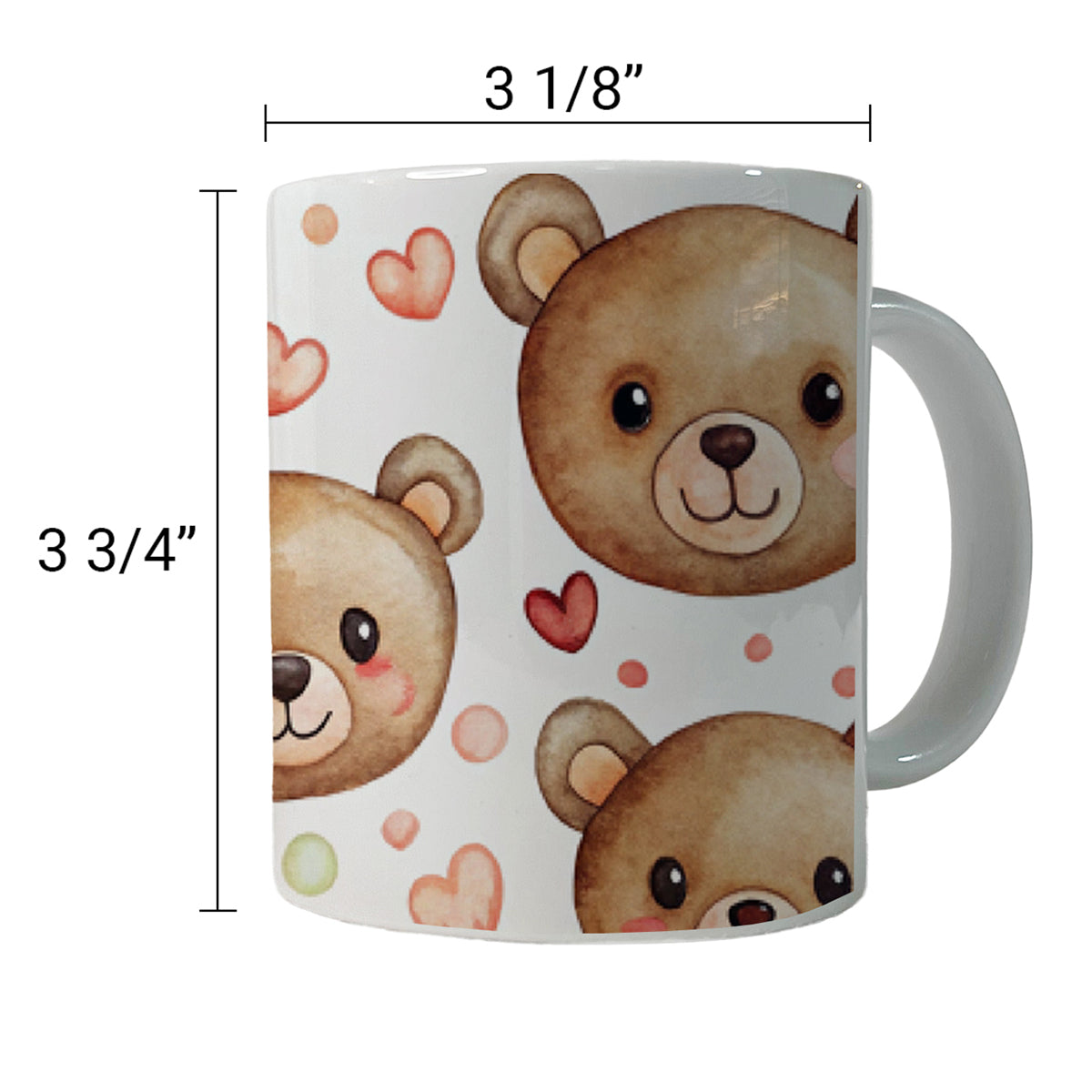 Cute Brown Bear Faces Hearts Ceramic Tea Coffee Mug Cup - 11oz