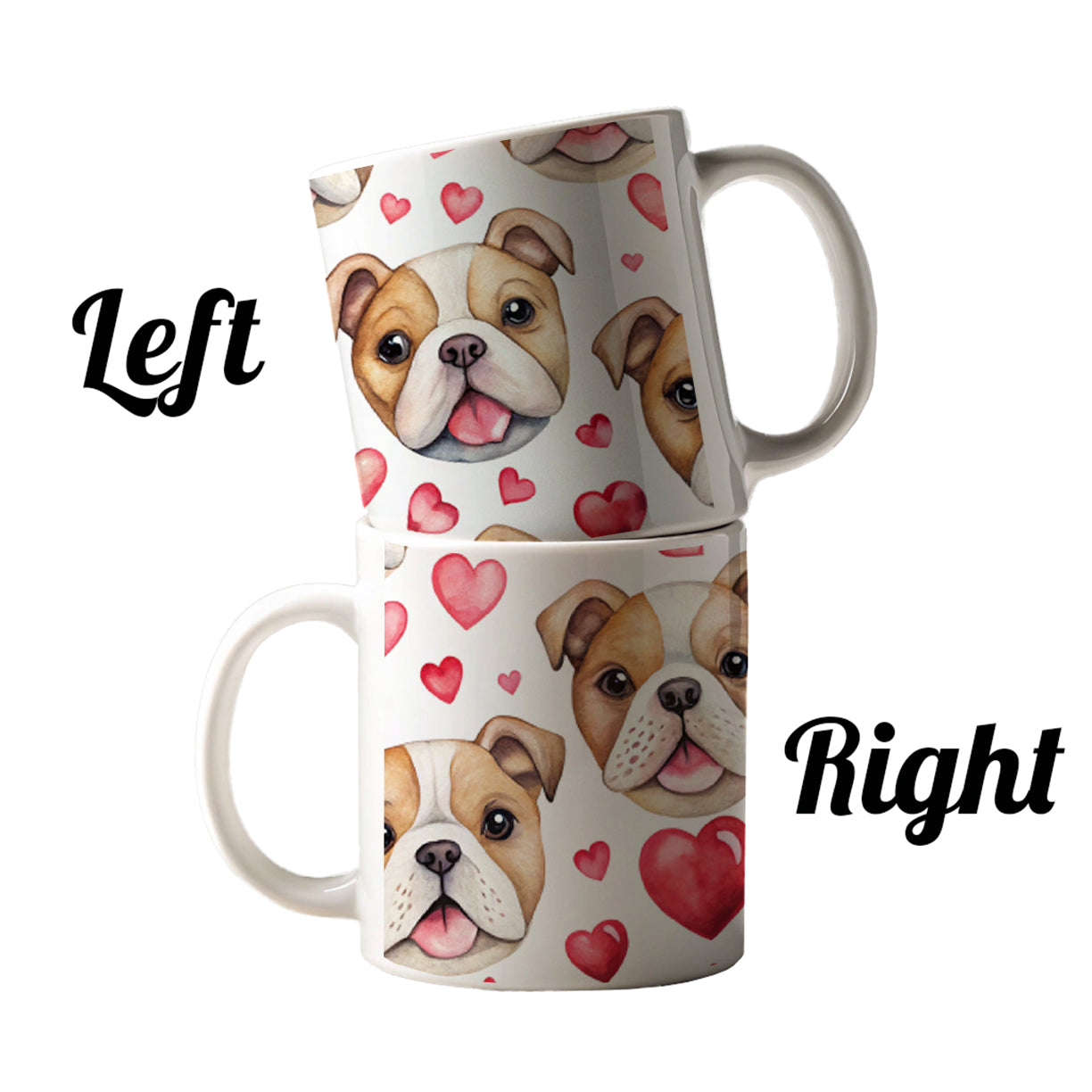 Cute Bulldog Dog Faces Hearts Ceramic Tea Coffee Mug Cup - 11oz