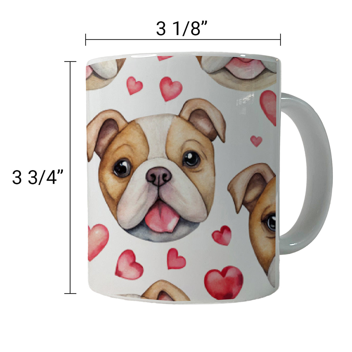 Cute Bulldog Dog Faces Hearts Ceramic Tea Coffee Mug Cup - 11oz