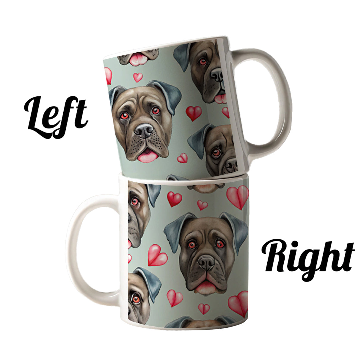 Cute Cane Corso Dog Faces Hearts Ceramic Tea Coffee Mug Cup - 11oz
