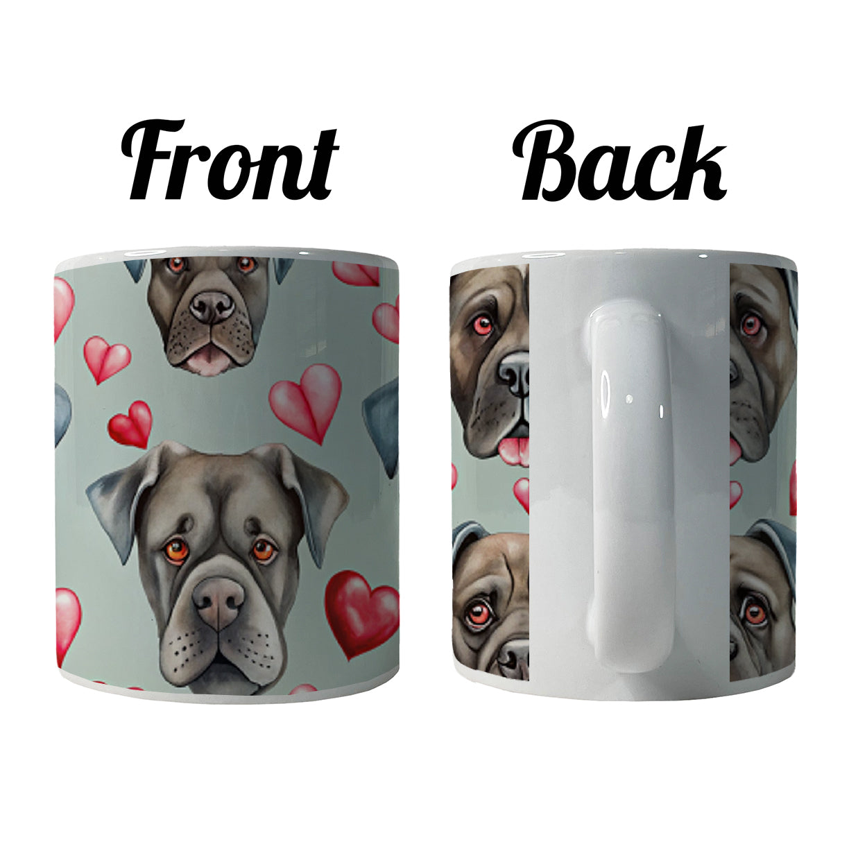 Cute Cane Corso Dog Faces Hearts Ceramic Tea Coffee Mug Cup - 11oz