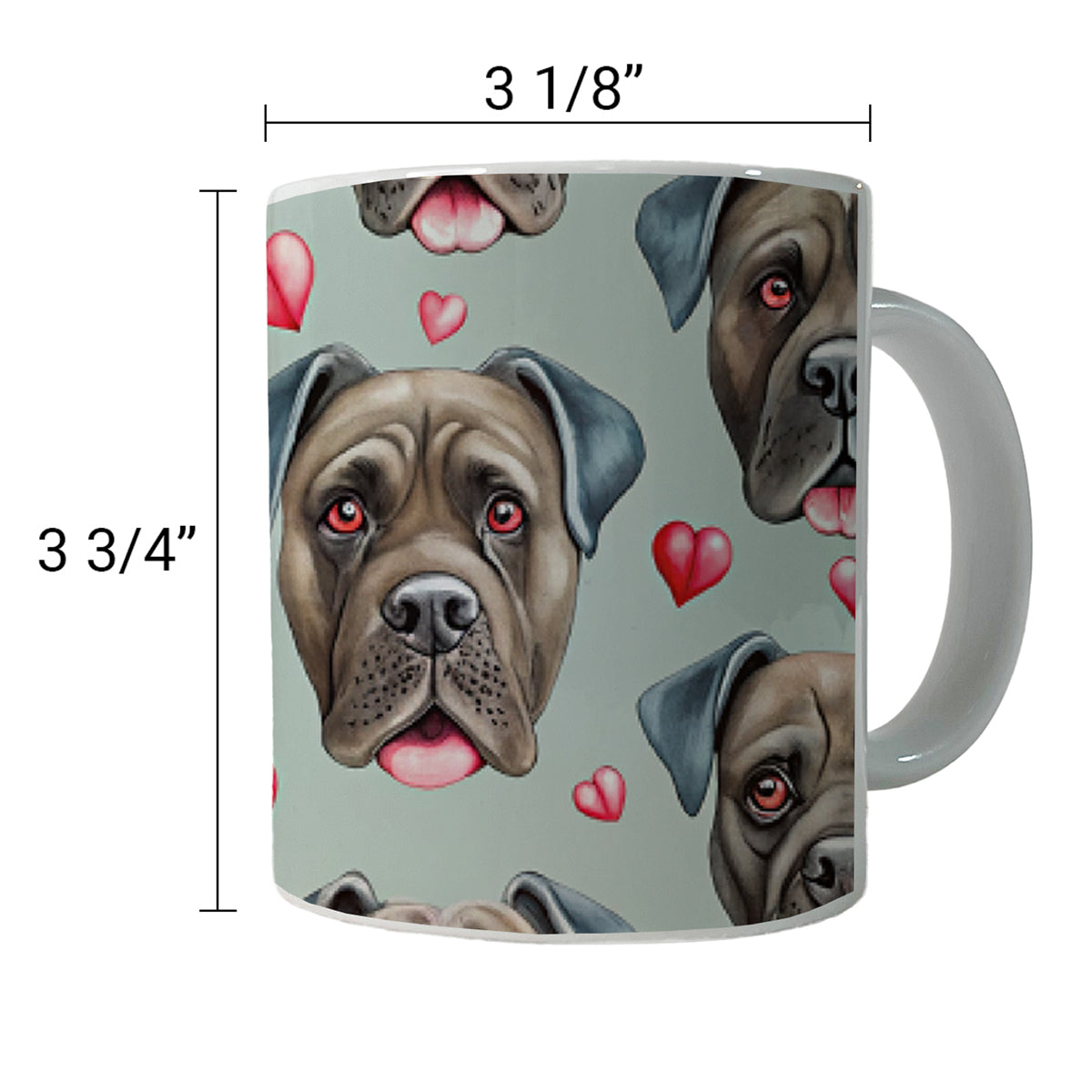 Cute Cane Corso Dog Faces Hearts Ceramic Tea Coffee Mug Cup - 11oz