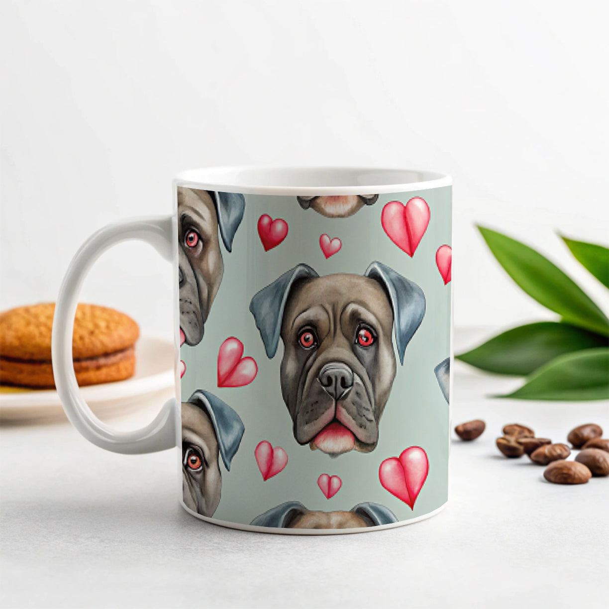 Cute Cane Corso Dog Faces Hearts Ceramic Tea Coffee Mug Cup - 11oz