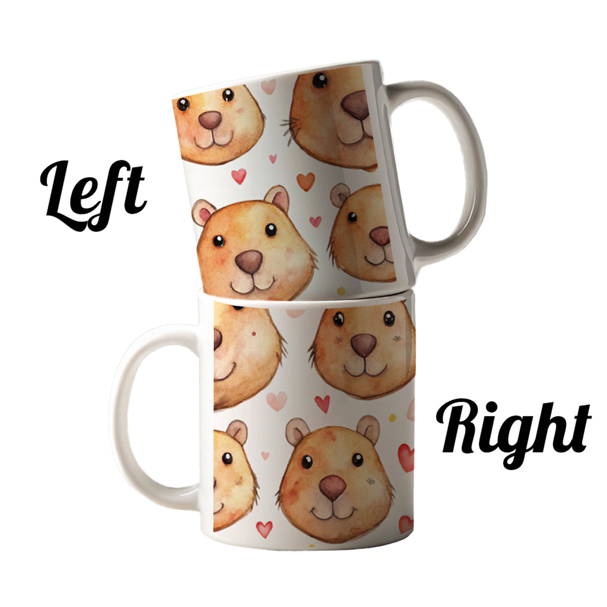 Cute Capybara Faces Hearts Ceramic Tea Coffee Mug Cup - 11oz