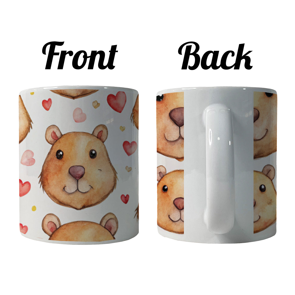 Cute Capybara Faces Hearts Ceramic Tea Coffee Mug Cup - 11oz