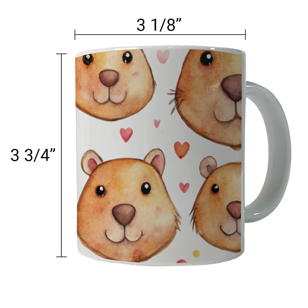 Cute Capybara Faces Hearts Ceramic Tea Coffee Mug Cup - 11oz