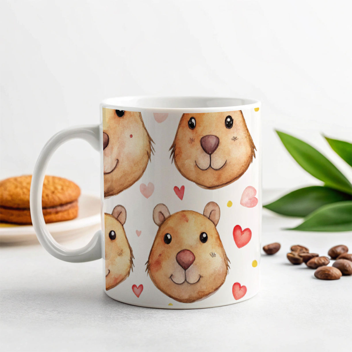Cute Capybara Faces Hearts Ceramic Tea Coffee Mug Cup - 11oz