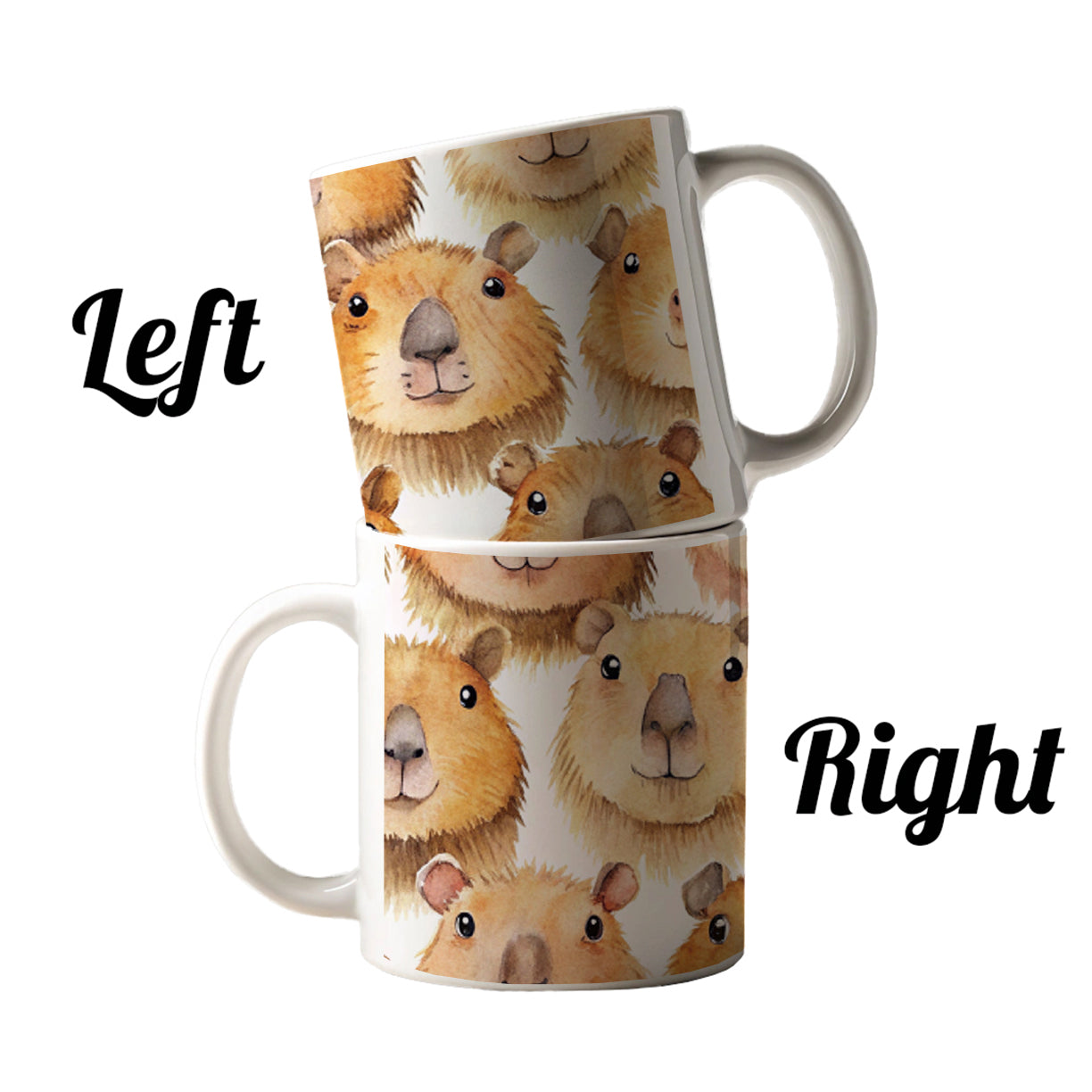 Cute Capybara Faces Watercolor Ceramic Tea Coffee Mug Cup - 11oz