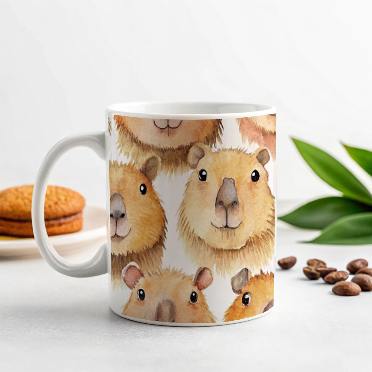 Cute Capybara Faces Watercolor Ceramic Tea Coffee Mug Cup - 11oz