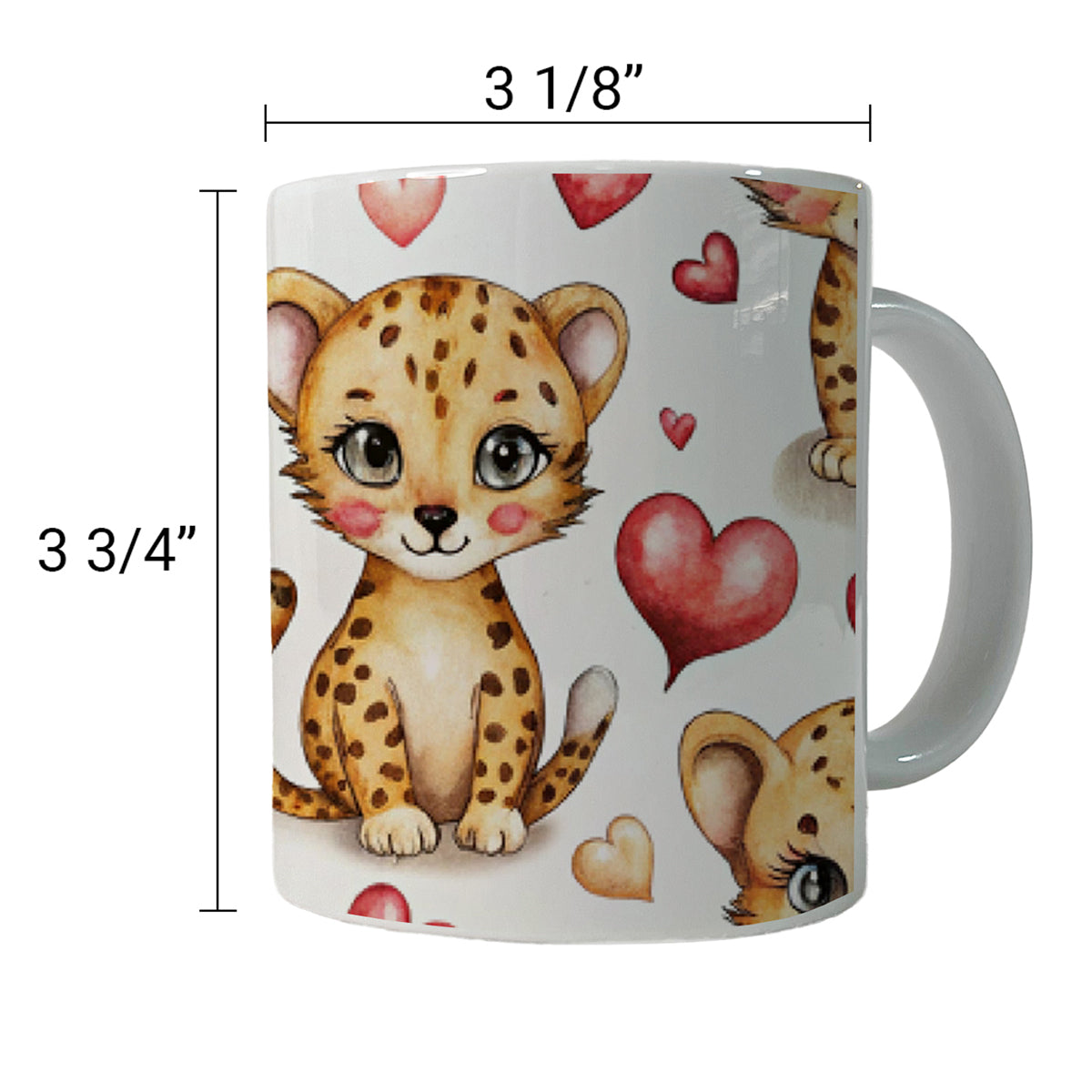 Cute Cheetahs Hearts Watercolor Ceramic Tea Coffee Mug Cup - 11oz