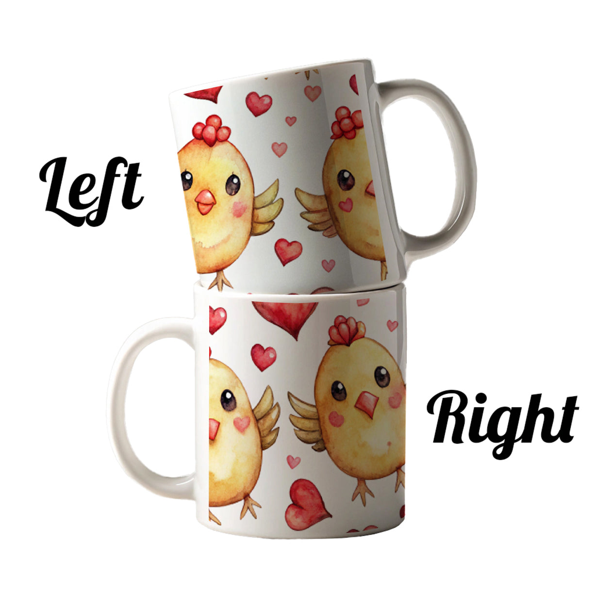 Cute Chickens Hearts Watercolor Ceramic Tea Coffee Mug Cup - 11oz
