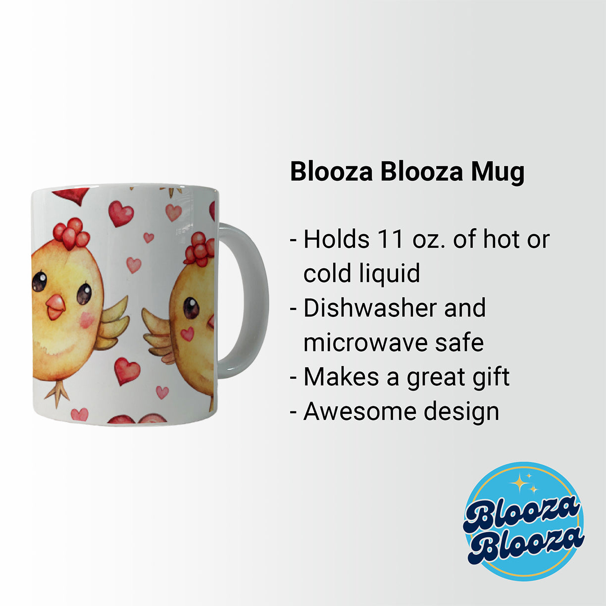 Cute Chickens Hearts Watercolor Ceramic Tea Coffee Mug Cup - 11oz