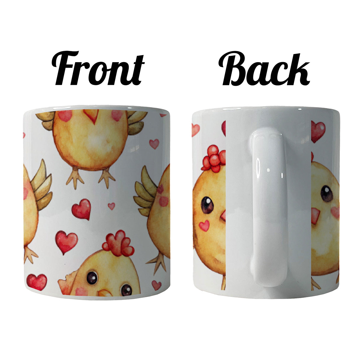 Cute Chickens Hearts Watercolor Ceramic Tea Coffee Mug Cup - 11oz