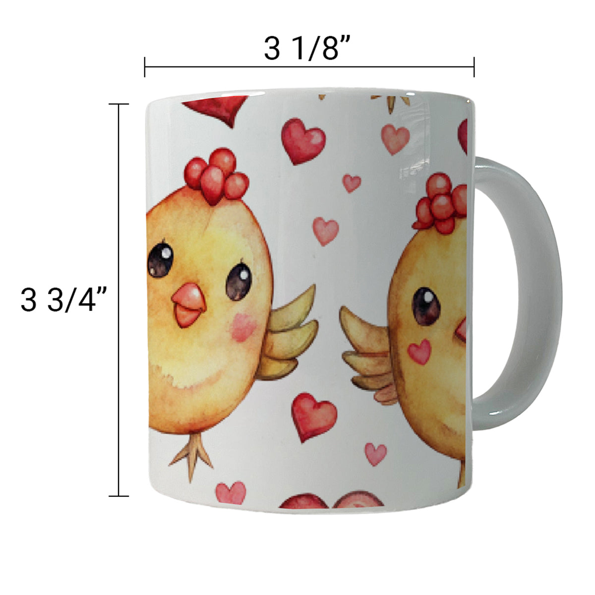Cute Chickens Hearts Watercolor Ceramic Tea Coffee Mug Cup - 11oz