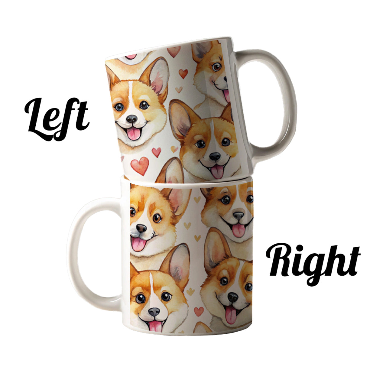 Cute Corgi Dog Faces Hearts Ceramic Tea Coffee Mug Cup - 11oz
