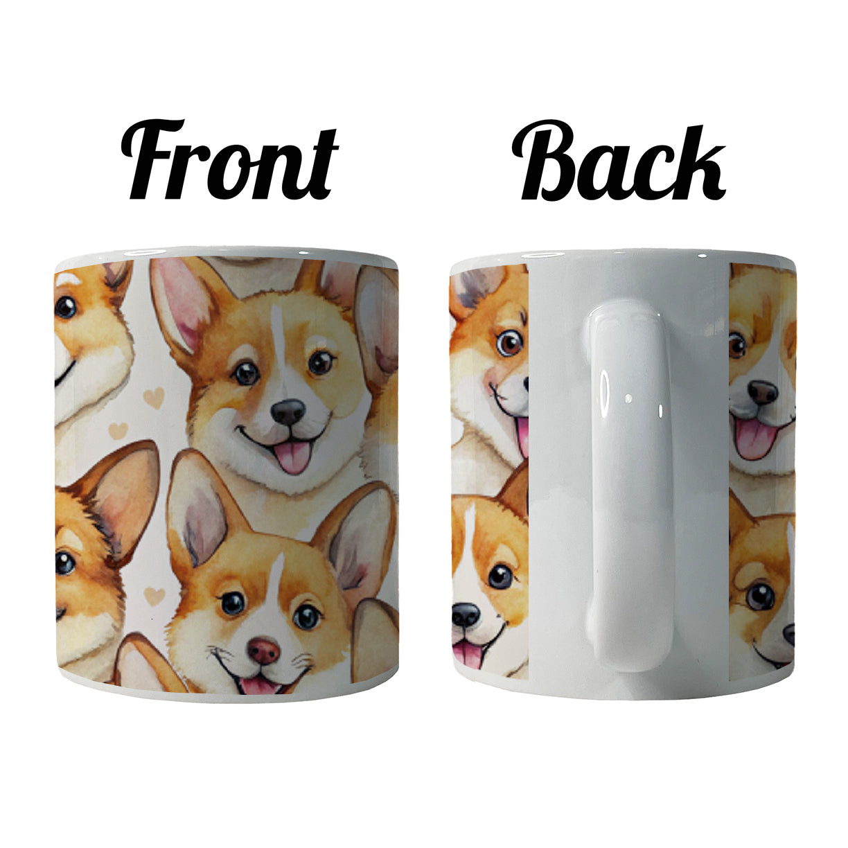 Cute Corgi Dog Faces Hearts Ceramic Tea Coffee Mug Cup - 11oz