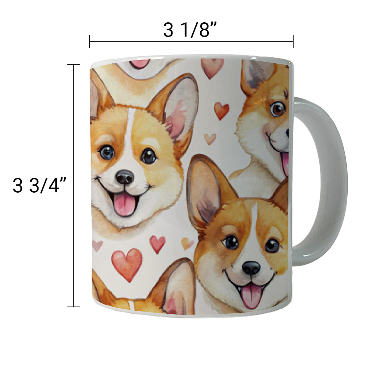 Cute Corgi Dog Faces Hearts Ceramic Tea Coffee Mug Cup - 11oz