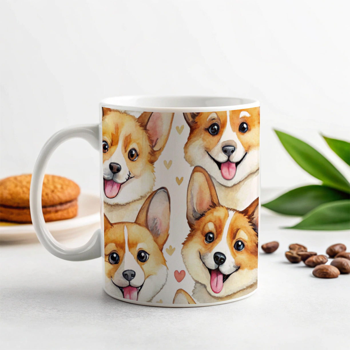 Cute Corgi Dog Faces Hearts Ceramic Tea Coffee Mug Cup - 11oz