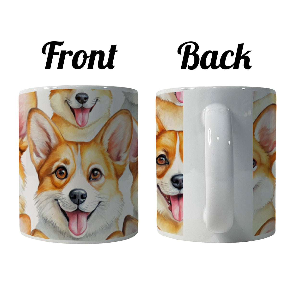 Cute Corgi Dog Faces Watercolor Ceramic Tea Coffee Mug Cup - 11oz
