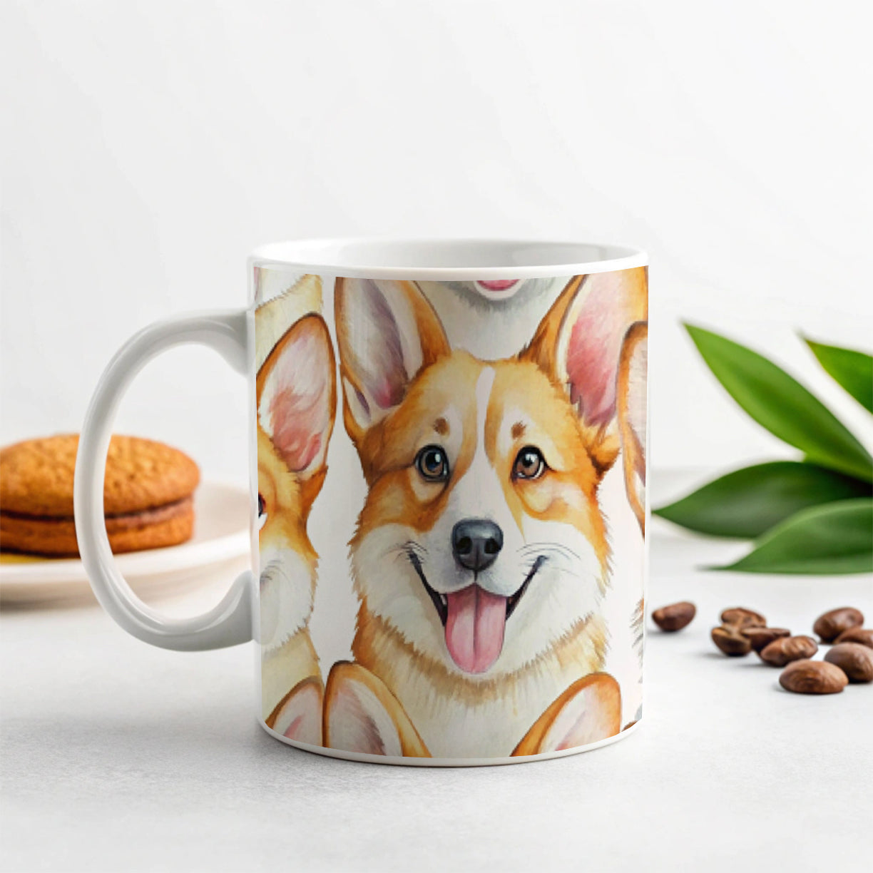 Cute Corgi Dog Faces Watercolor Ceramic Tea Coffee Mug Cup - 11oz