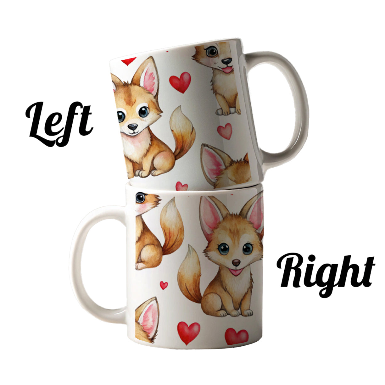 Cute Coyotes Hearts Watercolor Ceramic Tea Coffee Mug Cup - 11oz