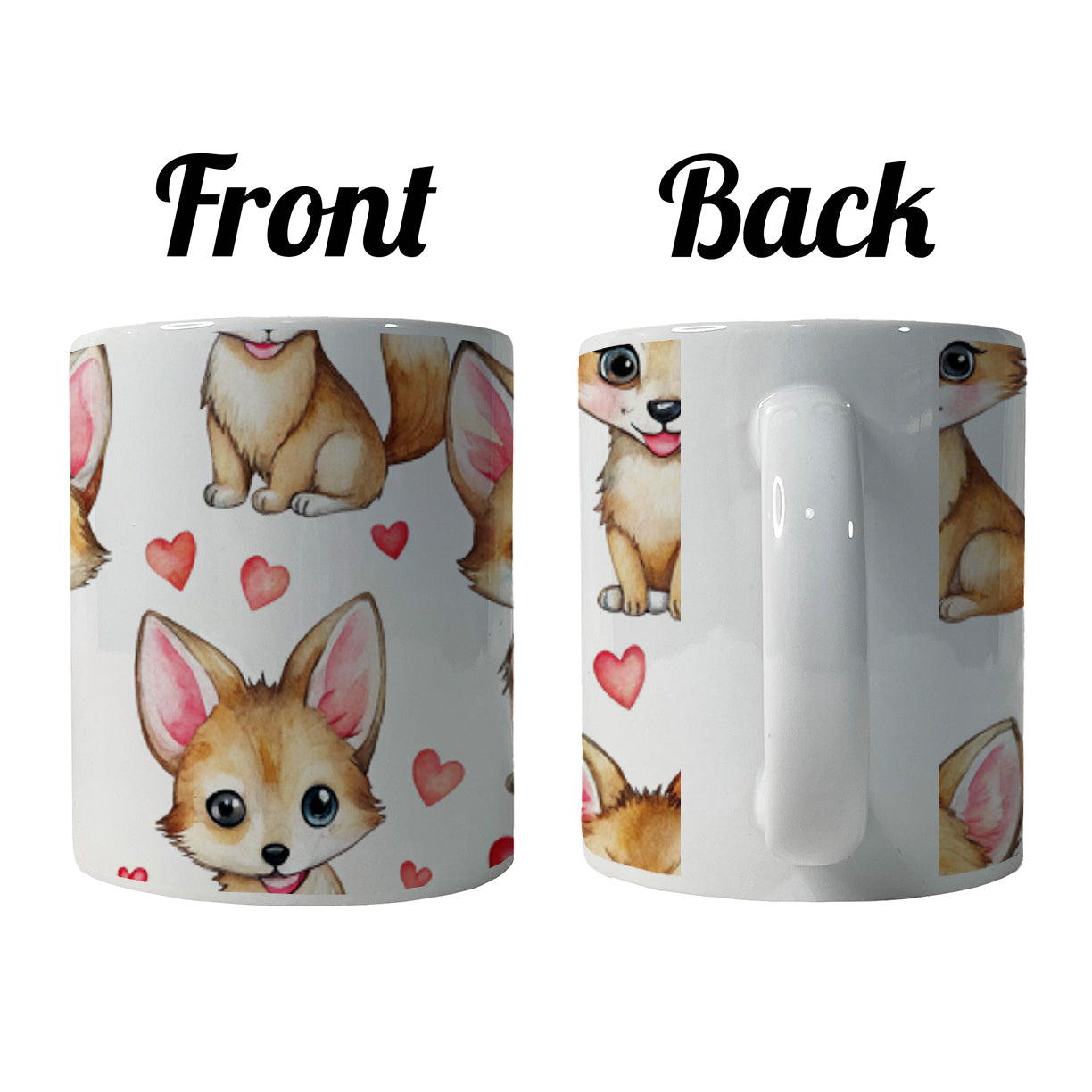 Cute Coyotes Hearts Watercolor Ceramic Tea Coffee Mug Cup - 11oz