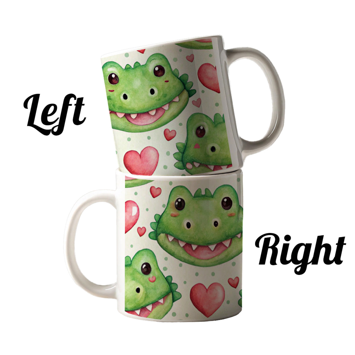 Cute Crocodile Alligator Faces Hearts Ceramic Tea Coffee Mug Cup - 11oz
