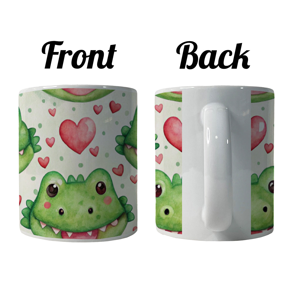 Cute Crocodile Alligator Faces Hearts Ceramic Tea Coffee Mug Cup - 11oz