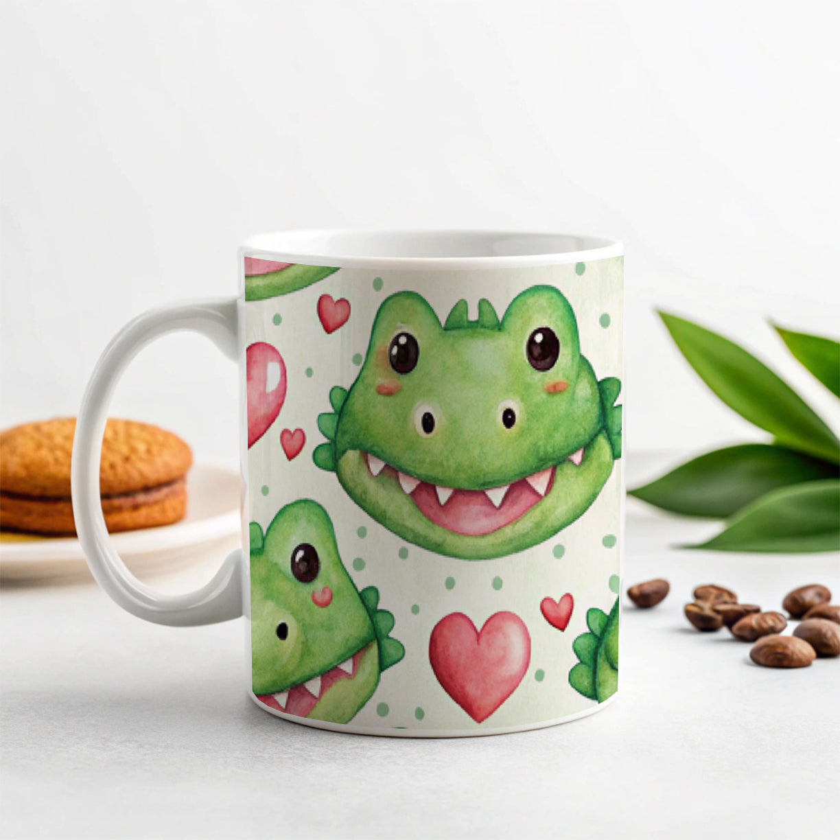 Cute Crocodile Alligator Faces Hearts Ceramic Tea Coffee Mug Cup - 11oz