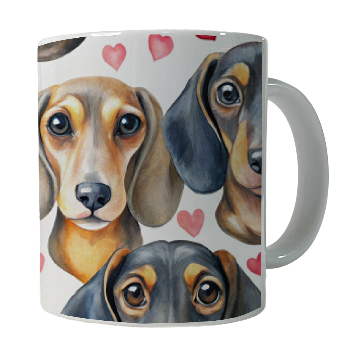 Cute Dachshund Dog Faces Hearts Ceramic Tea Coffee Mug Cup - 11oz