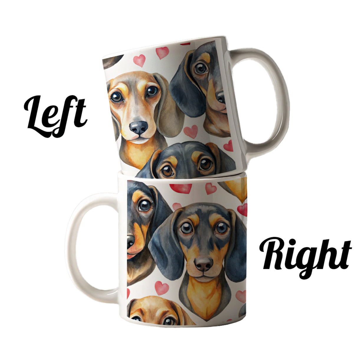 Cute Dachshund Dog Faces Hearts Ceramic Tea Coffee Mug Cup - 11oz