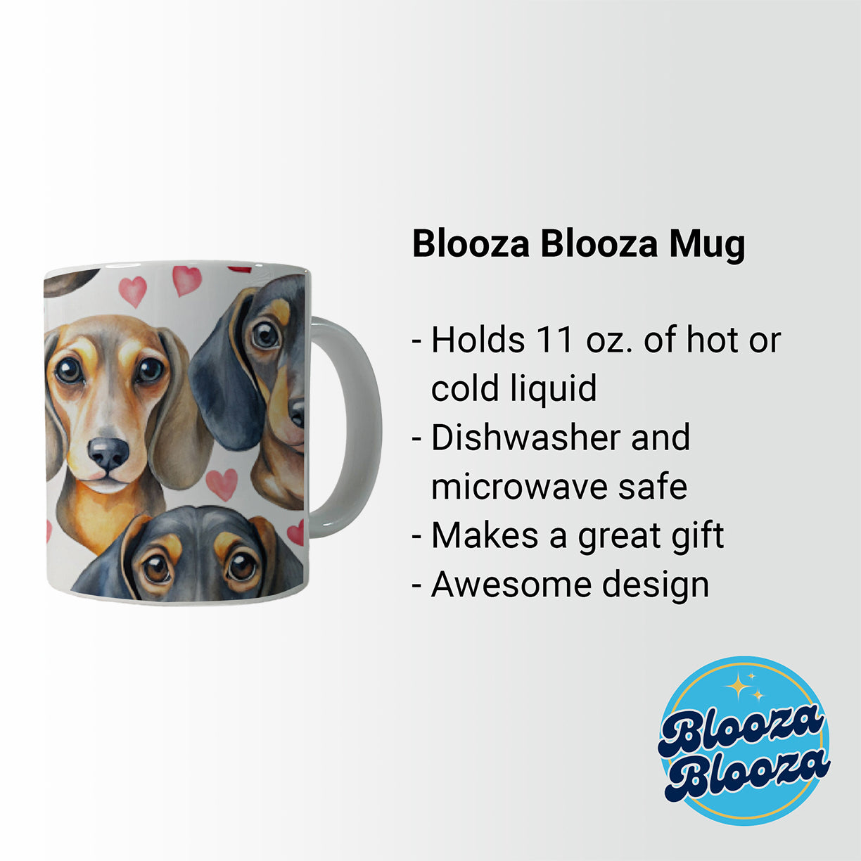 Cute Dachshund Dog Faces Hearts Ceramic Tea Coffee Mug Cup - 11oz