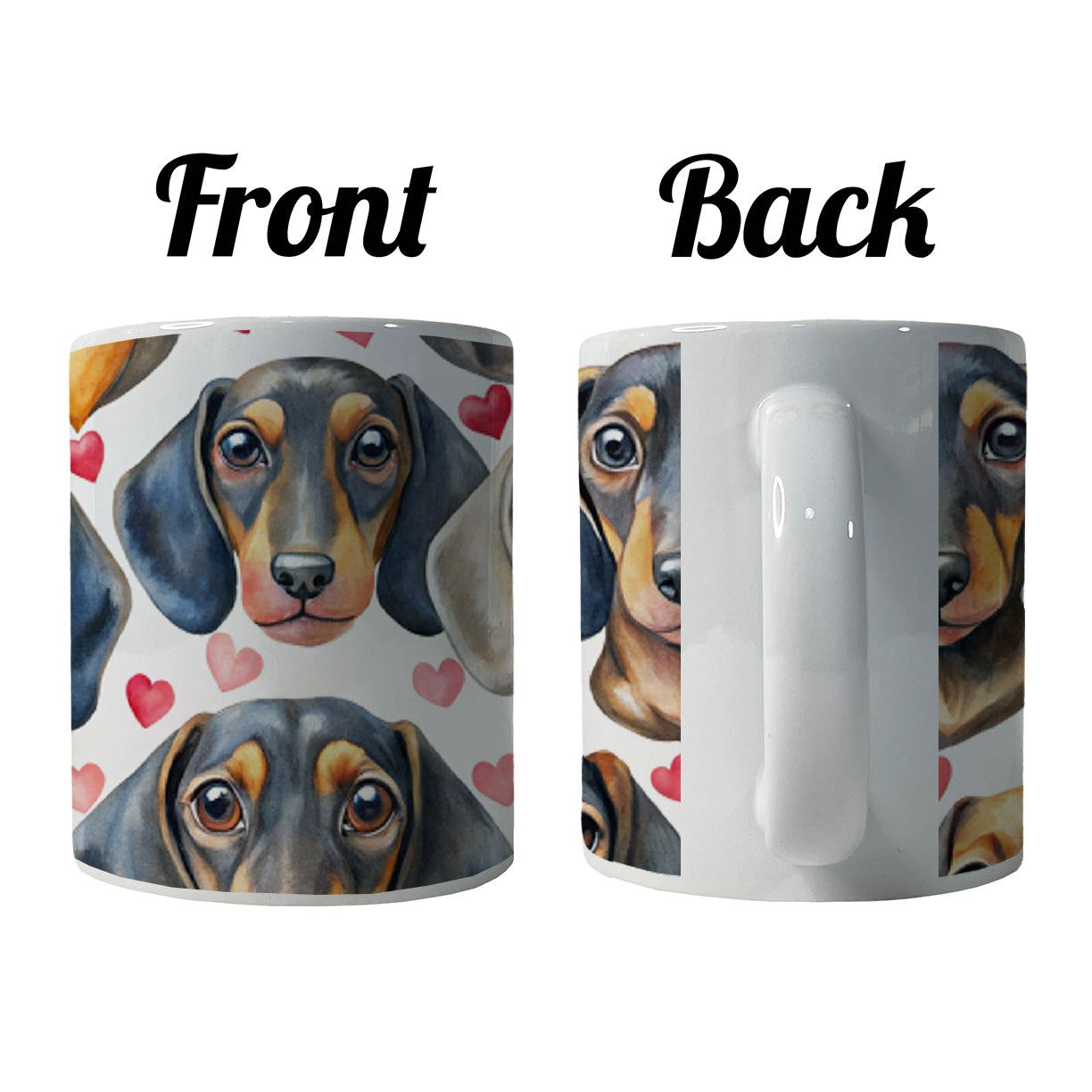 Cute Dachshund Dog Faces Hearts Ceramic Tea Coffee Mug Cup - 11oz