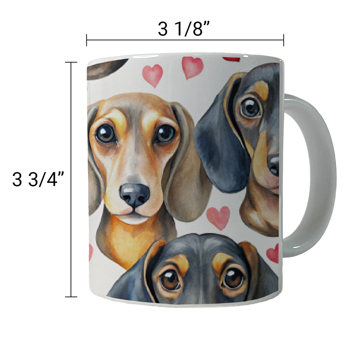 Cute Dachshund Dog Faces Hearts Ceramic Tea Coffee Mug Cup - 11oz