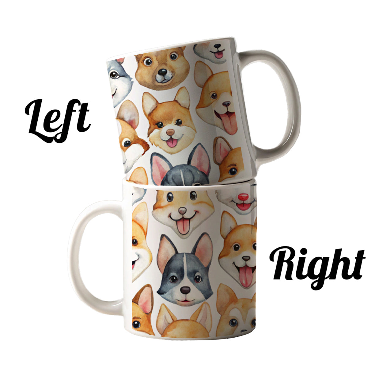 Cute Dog Faces Watercolor Ceramic Tea Coffee Mug Cup - 11oz