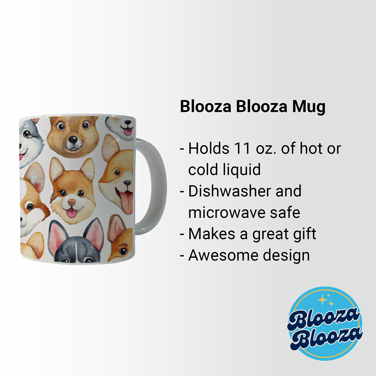 Cute Dog Faces Watercolor Ceramic Tea Coffee Mug Cup - 11oz