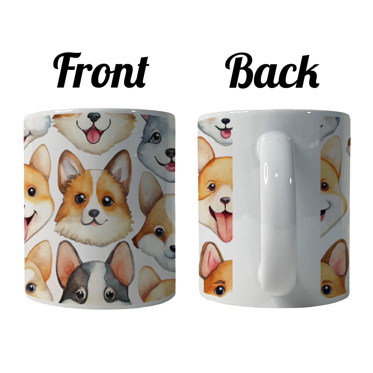 Cute Dog Faces Watercolor Ceramic Tea Coffee Mug Cup - 11oz