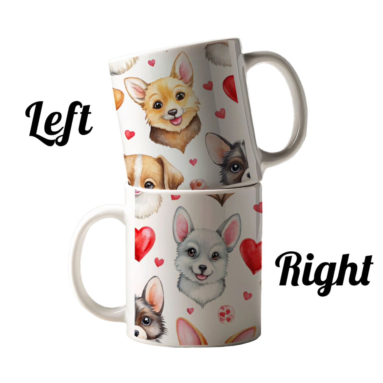 Cute Dogs Hearts Watercolor Ceramic Tea Coffee Mug Cup - 11oz