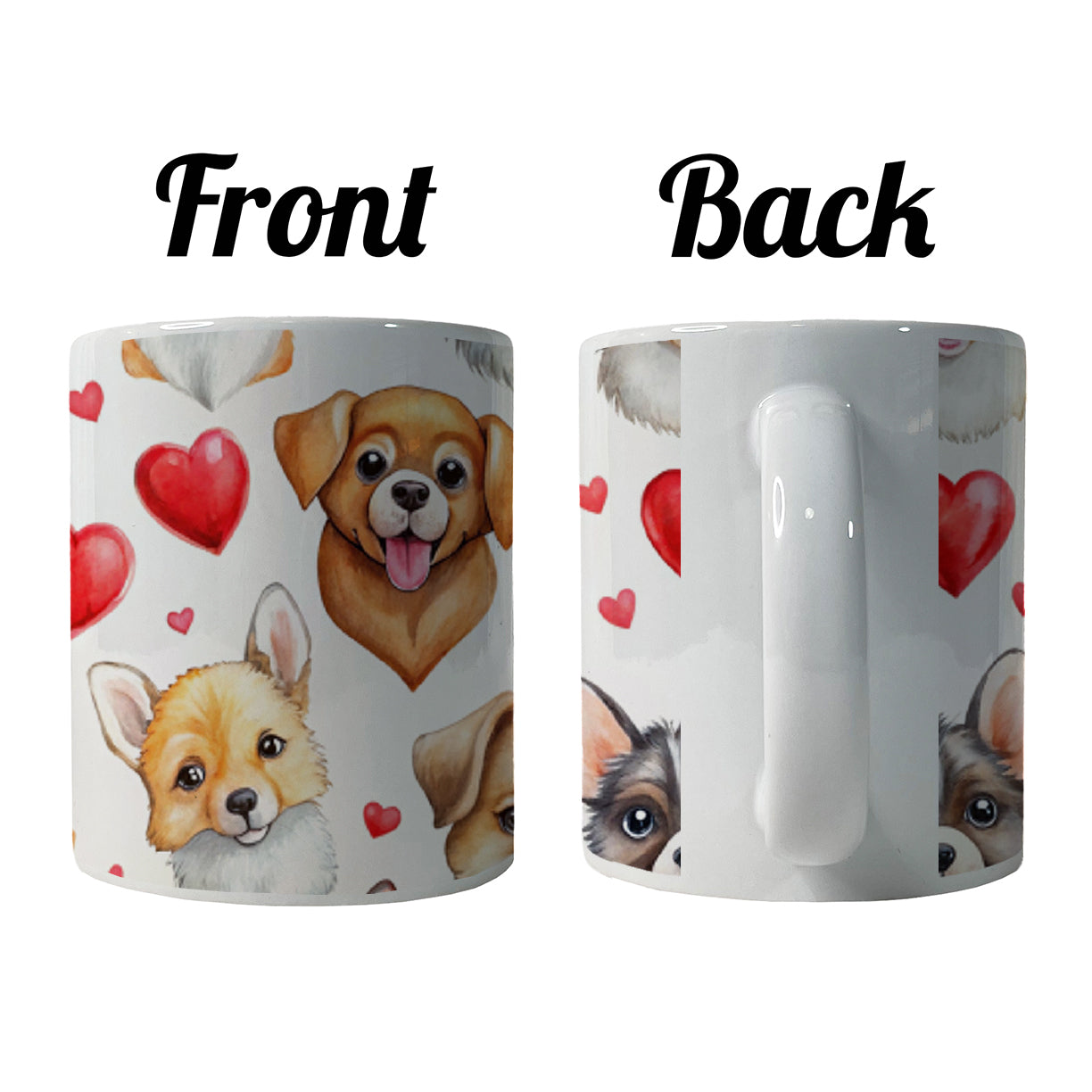 Cute Dogs Hearts Watercolor Ceramic Tea Coffee Mug Cup - 11oz