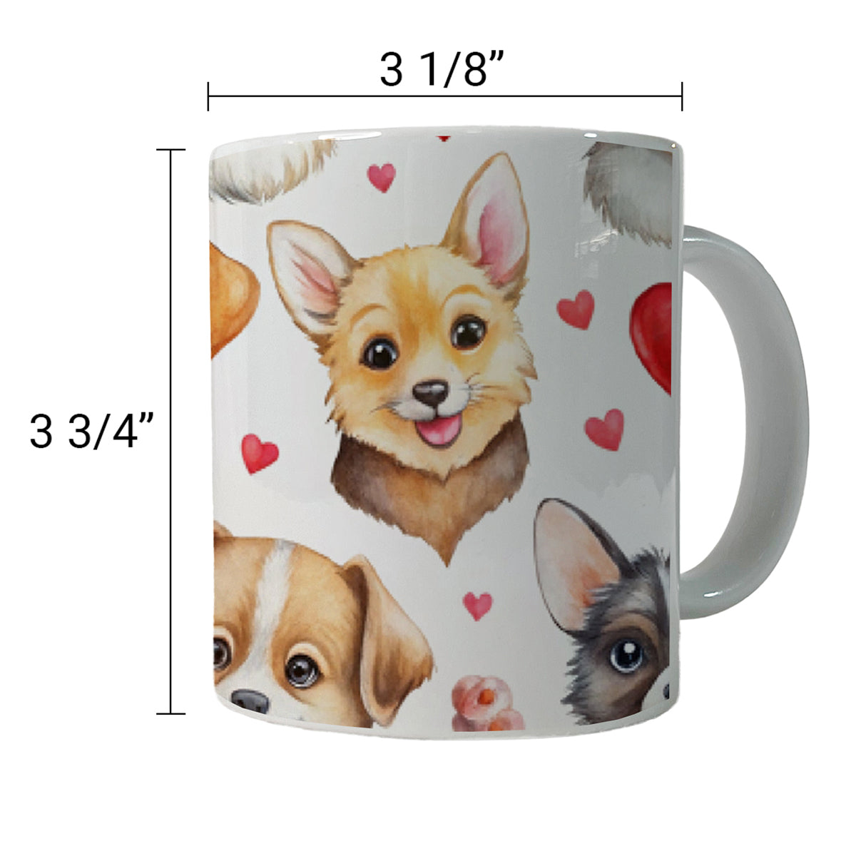 Cute Dogs Hearts Watercolor Ceramic Tea Coffee Mug Cup - 11oz