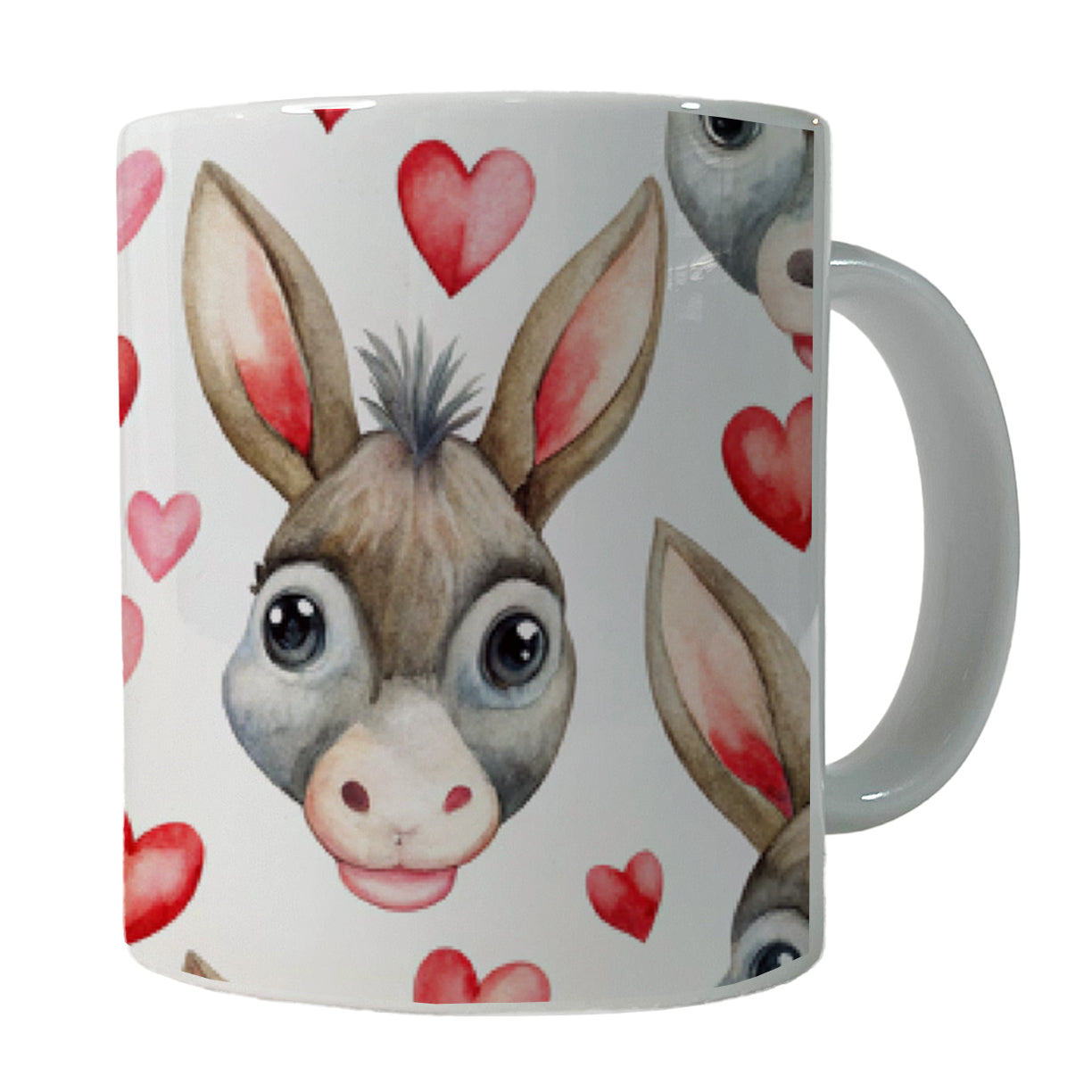 Cute Donkey Faces Hearts Watercolor Ceramic Tea Coffee Mug Cup - 11oz