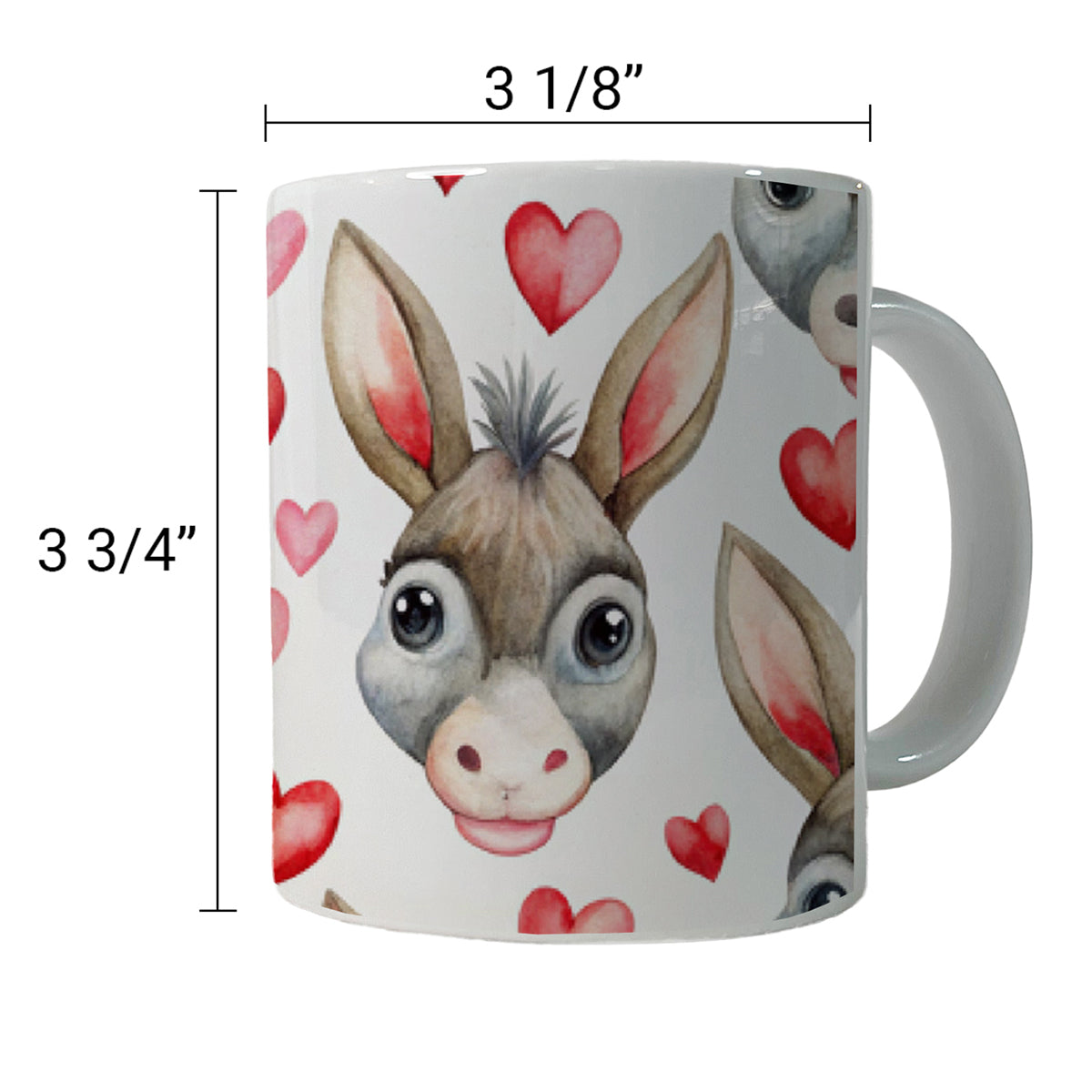 Cute Donkey Faces Hearts Watercolor Ceramic Tea Coffee Mug Cup - 11oz