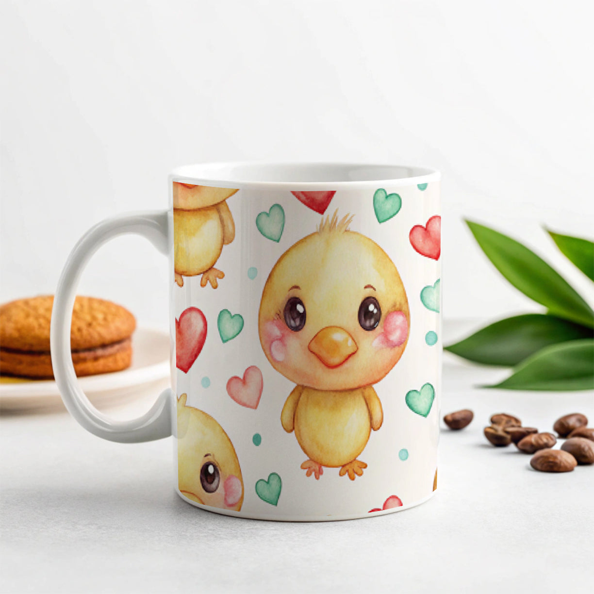 Cute Ducks Hearts Watercolor Ceramic Tea Coffee Mug Cup - 11oz