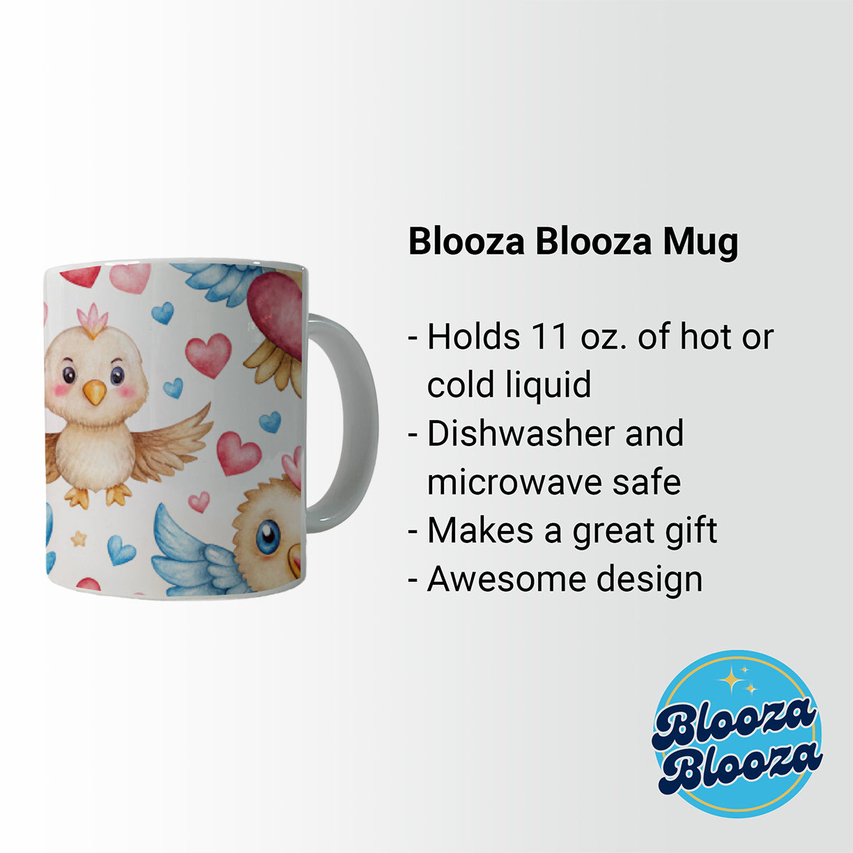 Cute Eagles Hearts Watercolor Ceramic Tea Coffee Mug Cup - 11oz