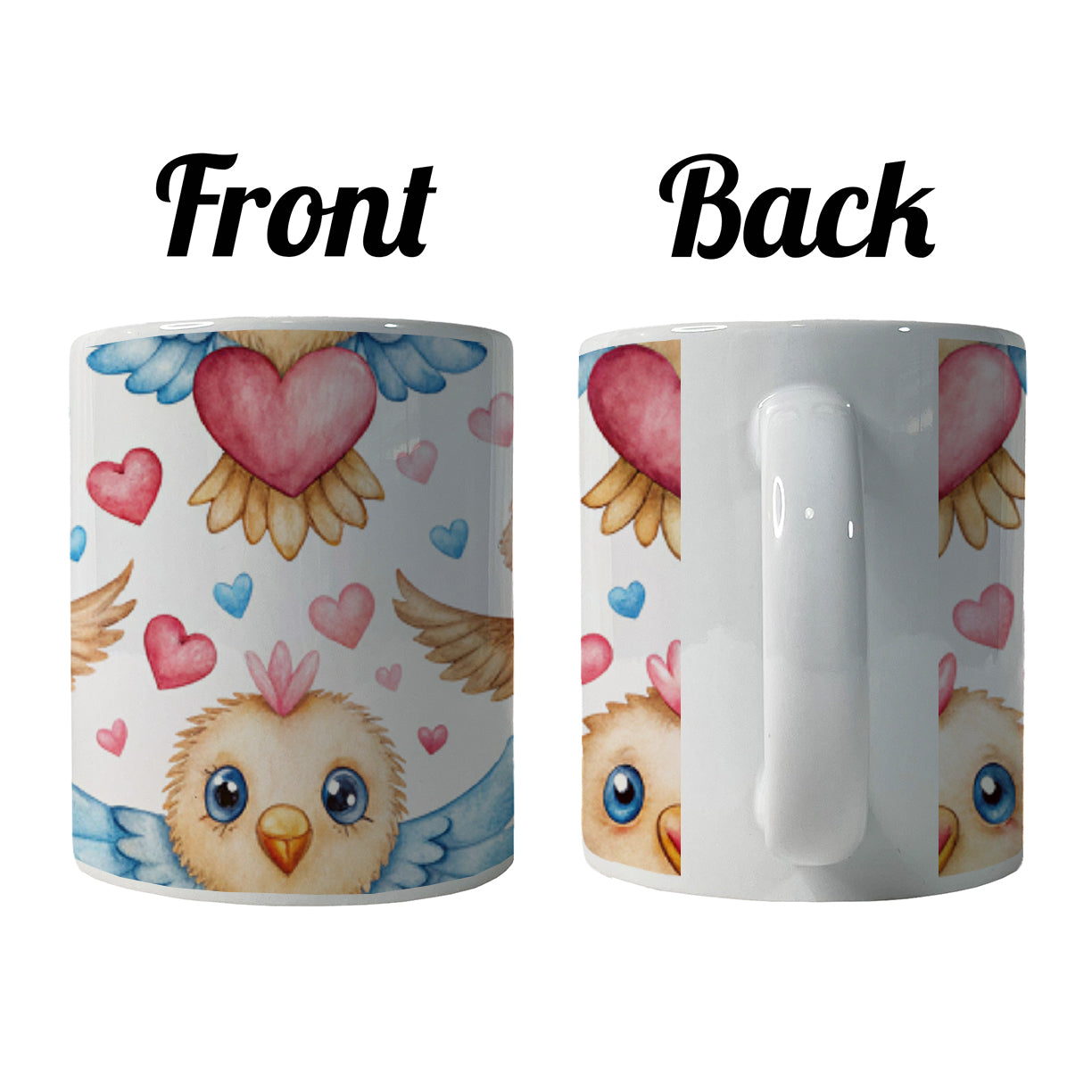 Cute Eagles Hearts Watercolor Ceramic Tea Coffee Mug Cup - 11oz