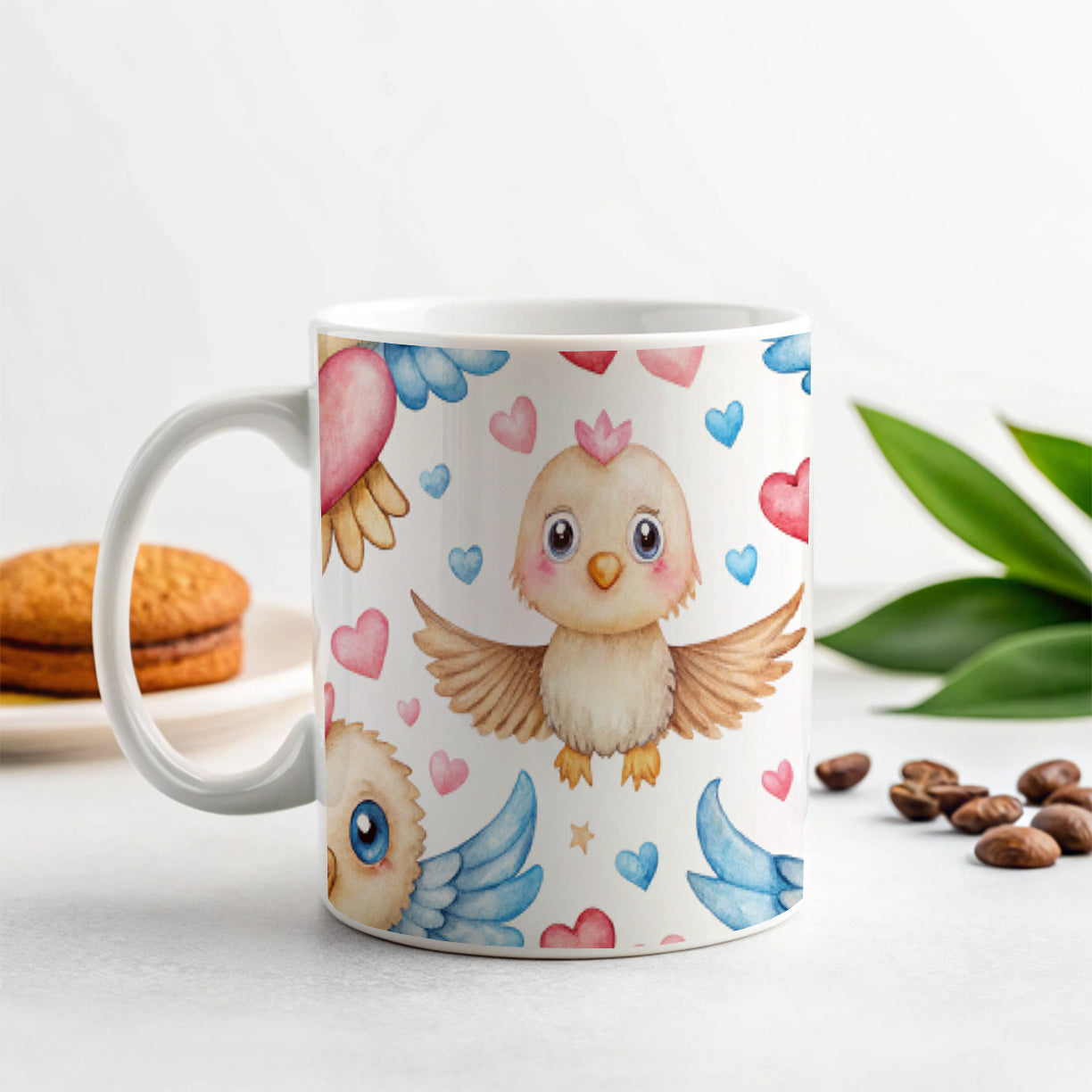 Cute Eagles Hearts Watercolor Ceramic Tea Coffee Mug Cup - 11oz
