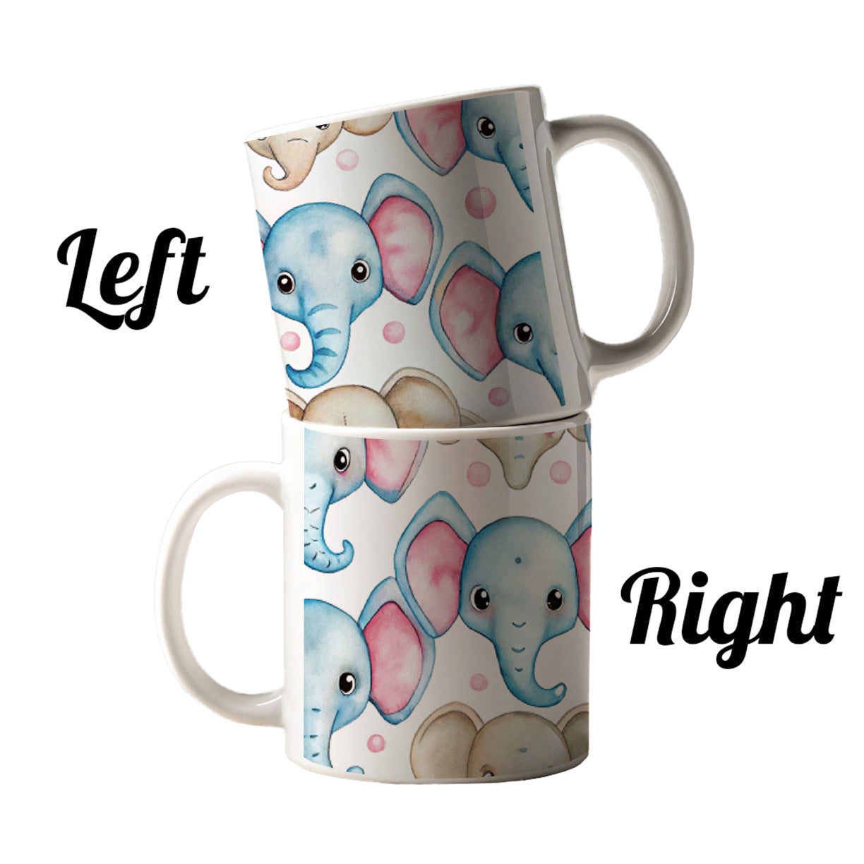 Cute Elephant Faces Watercolor Ceramic Tea Coffee Mug Cup - 11oz