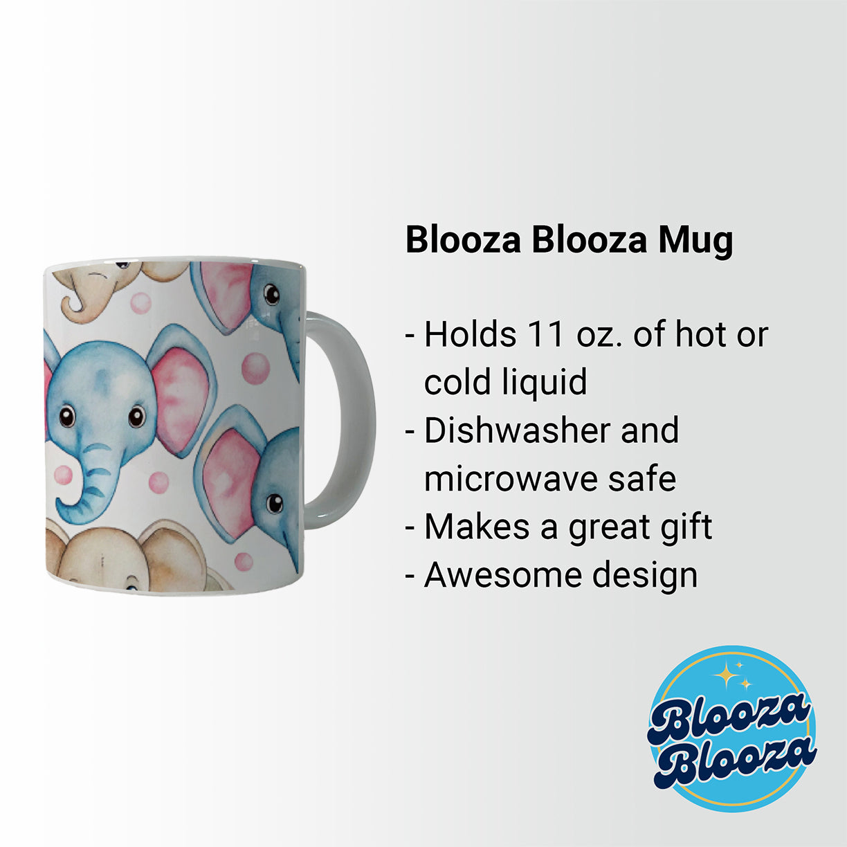 Cute Elephant Faces Watercolor Ceramic Tea Coffee Mug Cup - 11oz